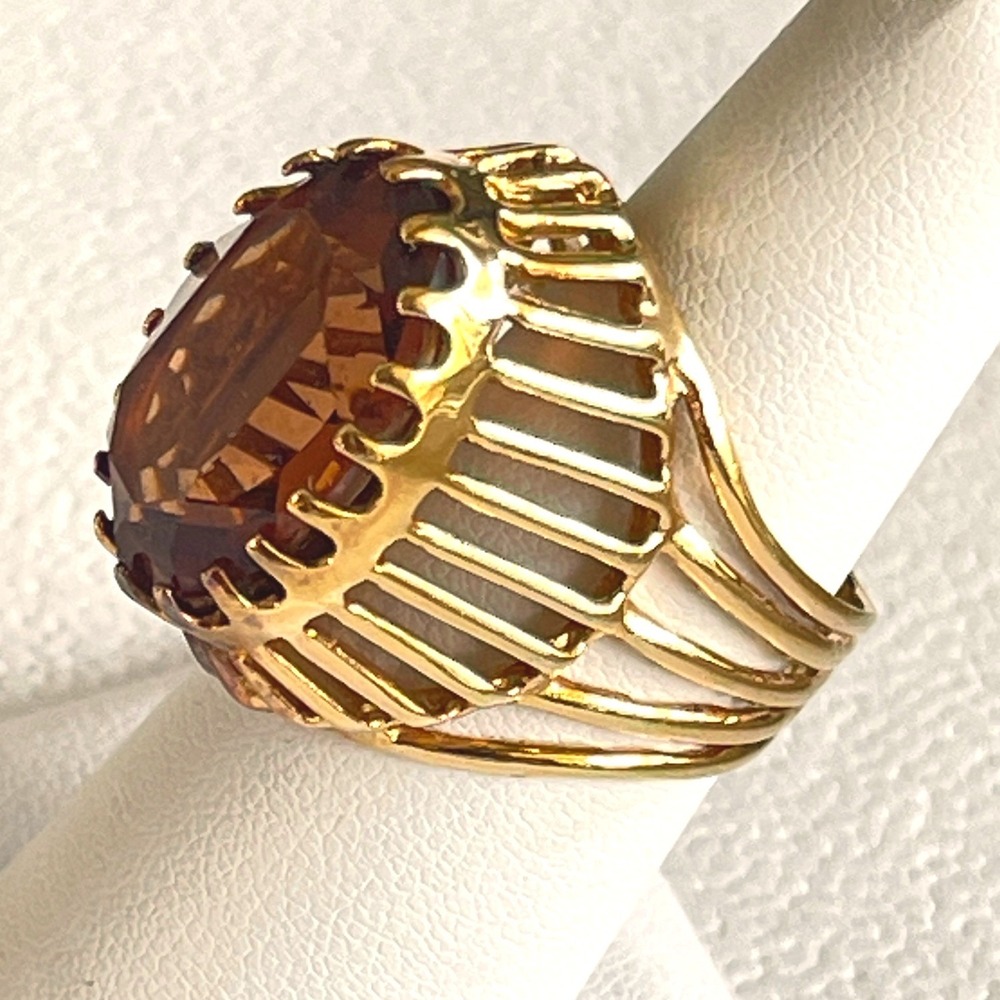 Vintage 18KT HGF Gold Filled Smoky Brown Gemstone Cocktail Ring Size 6 8g - Picture 2 of 8
